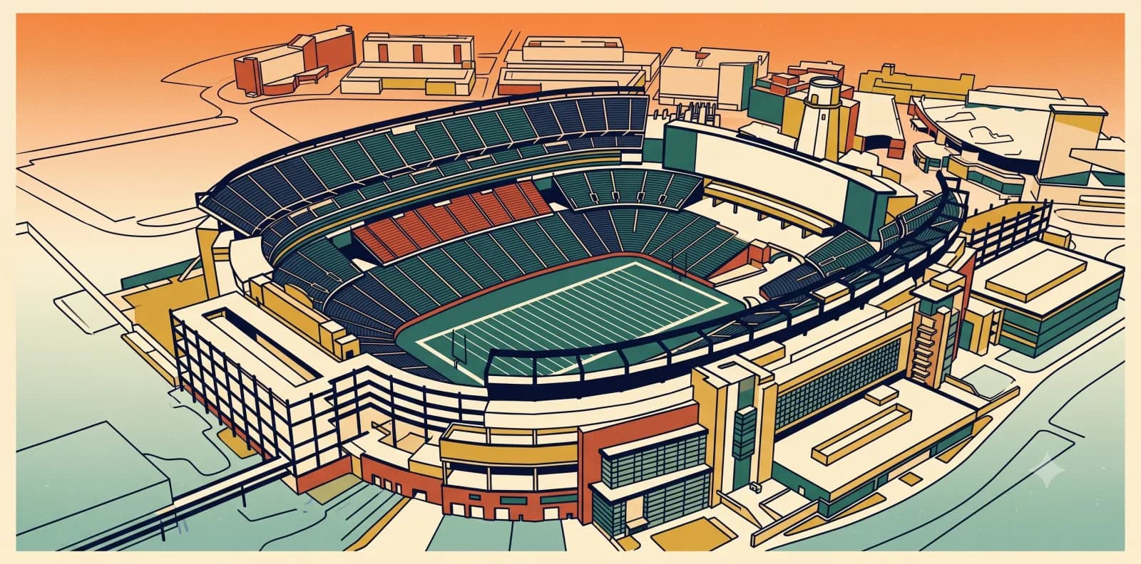 Retro illustration of Gillette Stadium