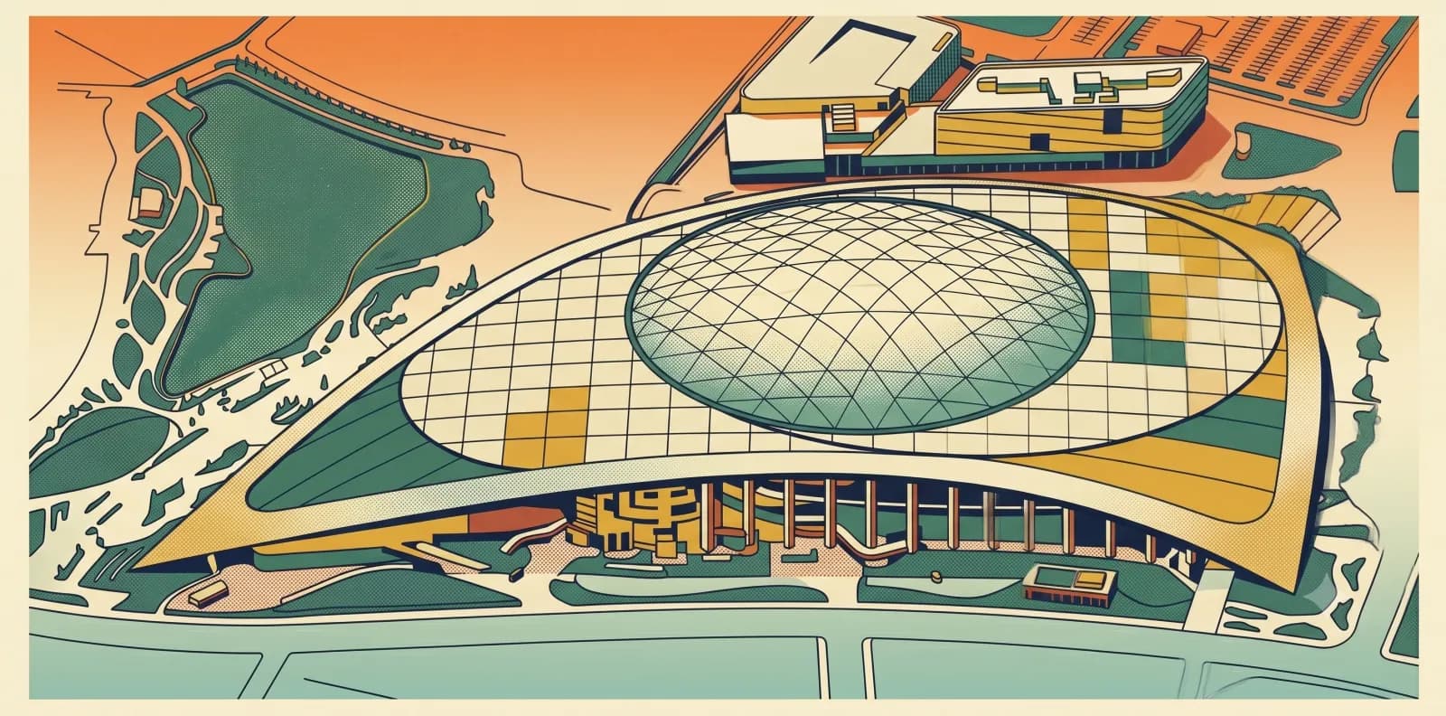 Retro illustration of SoFi Stadium