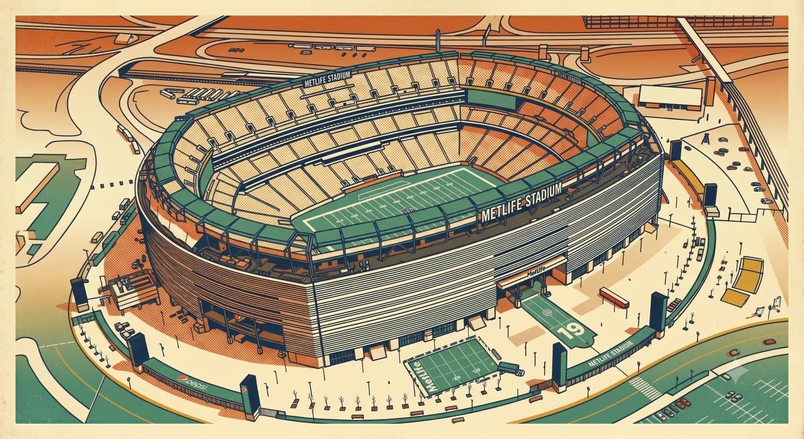 Retro illustration of MetLife Stadium